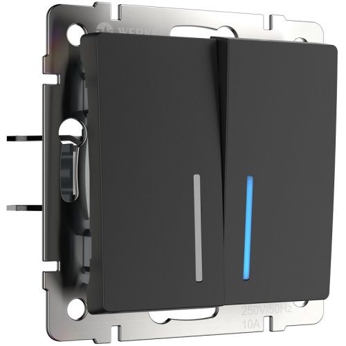 Выключатель с подсветкой без рамки Werkel 2-кл. черный матовый картинка